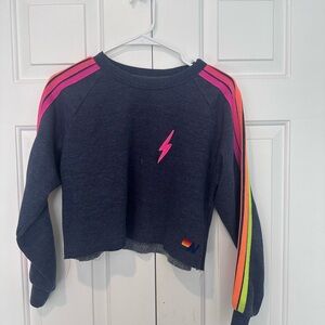 Aviator Nation cropped Sweatshirt with Neon Stripes, XS